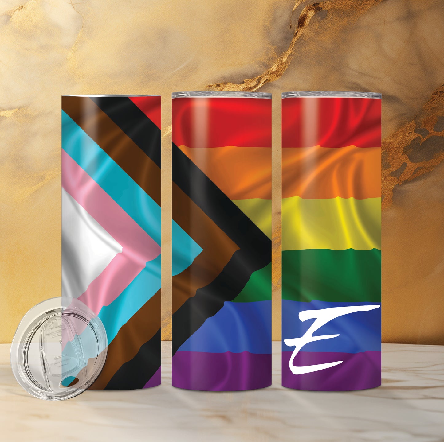Pride Flag E Logo Custom Double Insulated Drink Tumbler