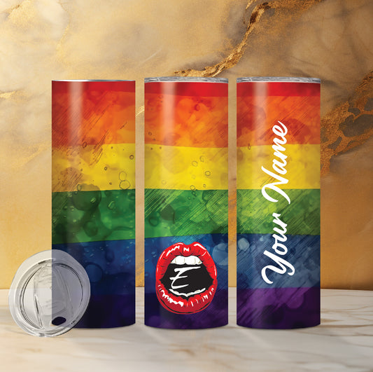 Pride Flag E Lips Logo Custom Double Insulated Drink Tumbler 2