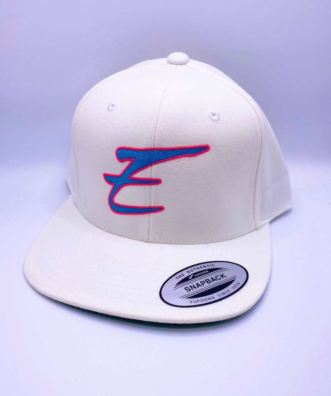 Eden White Flat Bill Hat Snapback Blue Pink
