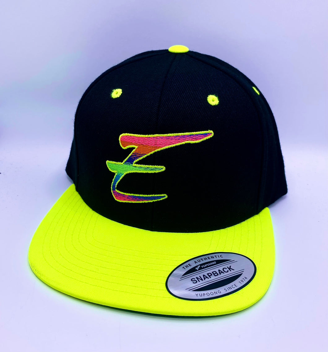 Eden Neon Flat Bill Snapback Hat Yellow Rainbow