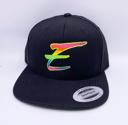 Eden Flat Bill Snapback Hat Black Rainbow