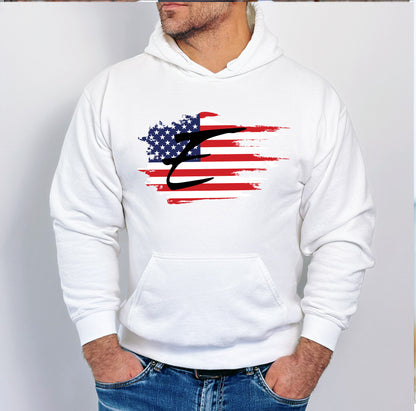 American Flag E Hoodie or Crewneck Sweat Shirt