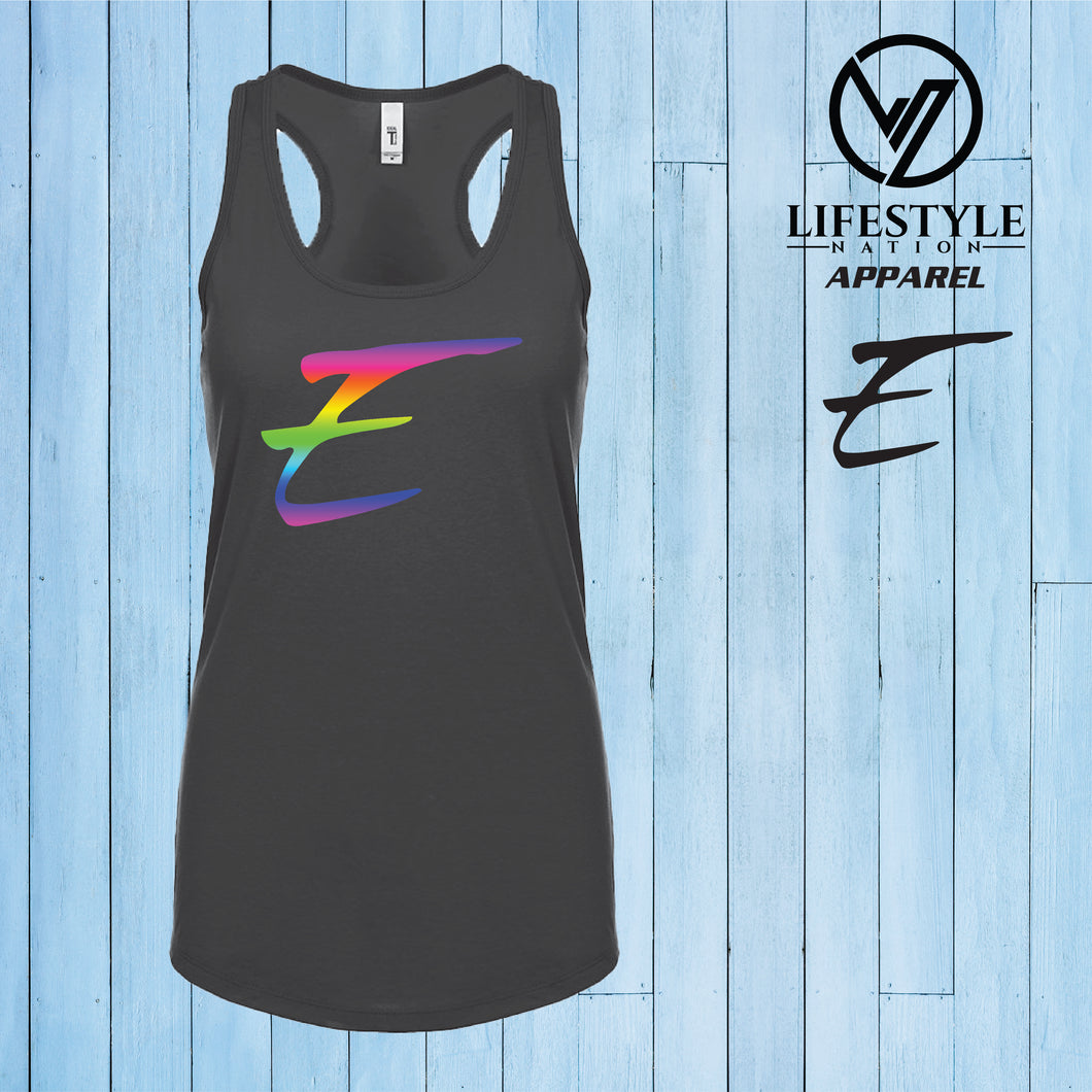 Female Racer Back Eden Tank Top with Rainbow E - Pick Color
